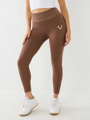 Leggins True Religion Horseshoe Logo Seamless Lurex Mujer Beige | Colombia-NWEVPXM15