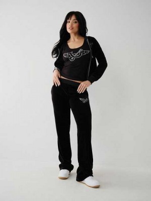 Pantalon Deportivo True Religion Crystal Velour Logo Mujer Negras | Colombia-SANQXEK64