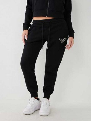 Pantalon Jogger True Religion Crystal Logo Mujer Negras | Colombia-AHYQOJC23