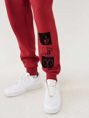 Pantalon Jogger True Religion Logo Hombre Rojas | Colombia-HFPODYR51