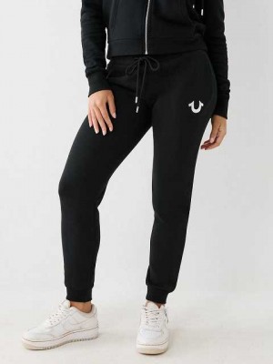 Pantalon Jogger True Religion Logo Mujer Negras | Colombia-JPHVRLE24