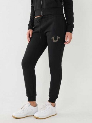 Pantalon Jogger True Religion Logo Mujer Negras | Colombia-COENSGY83