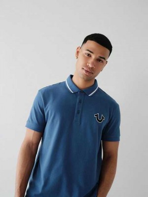 Polo True Religion Logo Hombre Azul Marino | Colombia-TMEZLRX61