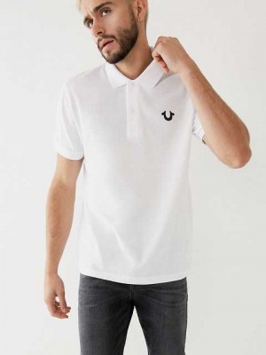 Polo True Religion Logo Hombre Blancas | Colombia-GQMRVHP38