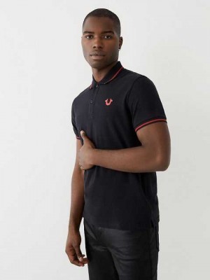 Polo True Religion Logo Hombre Negras | Colombia-AGCPJRO30