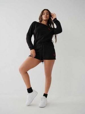 Short True Religion Logo Sweat Mujer Negras | Colombia-STHQDWZ91