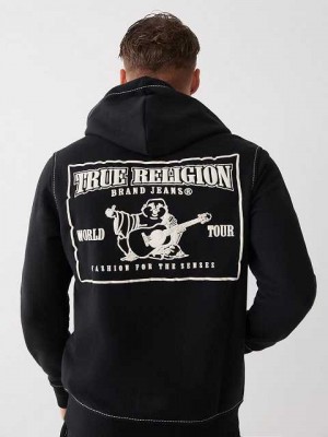 Sudadera con Capucha True Religion Big T Zip Hombre Negras | Colombia-COBLHJV48