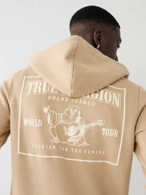 Sudadera con Capucha True Religion Big T Zip Hombre Beige | Colombia-LCWJKON85