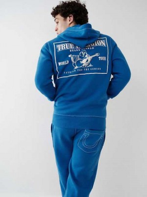 Sudadera con Capucha True Religion Big T Zip Hombre Azul Marino | Colombia-VBHPRIU02