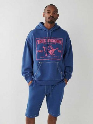 Sudadera con Capucha True Religion Big T Logo Relaxed Hombre Azul Marino | Colombia-PWEBHFL20