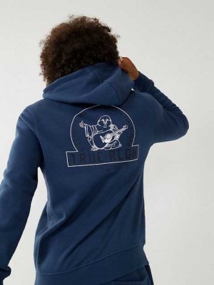 Sudadera con Capucha True Religion Buddha Zip Hombre Azul Marino | Colombia-KIXTNCU02