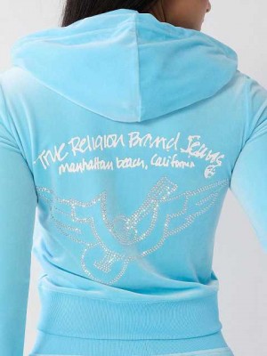 Sudadera con Capucha True Religion Crystal Velour Logo Zip Mujer Azules | Colombia-SYWCTPB32