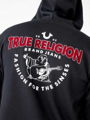 Sudadera con Capucha True Religion Flocked Buddha Logo Zip Hombre Negras | Colombia-CMTZNYH15