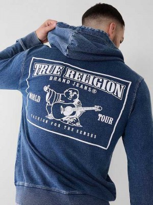 Sudadera con Capucha True Religion Indigo Big T Zip Hombre Azules | Colombia-WZIKAPO15