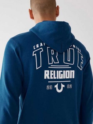 Sudadera con Capucha True Religion Logo Zip Hombre Azul Marino Azul Marino | Colombia-BSWCNLK84