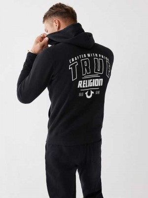 Sudadera con Capucha True Religion Logo Zip Hombre Negras | Colombia-HFKUASD62