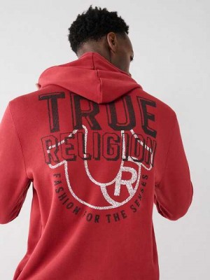 Sudadera con Capucha True Religion Logo Zip Hombre Rojas | Colombia-HMPCKRW09