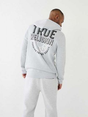 Sudadera con Capucha True Religion Logo Zip Hombre Gris | Colombia-IDWLMSZ39