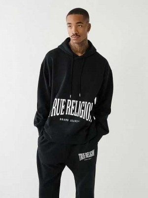 Sudadera con Capucha True Religion Logo Relaxed Hombre Negras | Colombia-ANOMGXW20