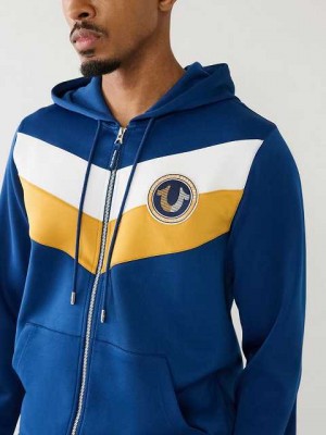 Sudadera con Capucha True Religion Logo Patch Zip Hombre Azules | Colombia-VUBAYOT25