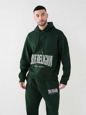 Sudadera con Capucha True Religion Logo Relaxed Hombre Verde Oscuro | Colombia-WXPCLFU14