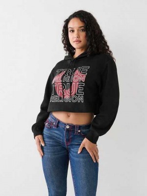 Sudadera con Capucha True Religion Logo Crop Mujer Negras | Colombia-YNVHXAW60