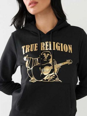 Sudadera con Capucha True Religion Metallic Buddha Logo Fleece Mujer Negras | Colombia-OEYXVPT01