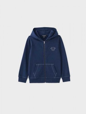 Sudadera con Capucha True Religion Stitch Logo Zip Niños Azul Marino Azules | Colombia-ELTIHFU63