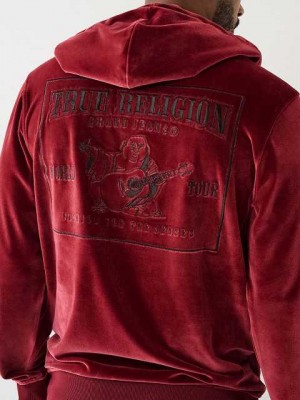 Sudadera con Capucha True Religion Velour Big T Zip Hombre Fucsia | Colombia-PTHBGXK94