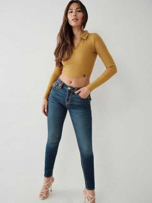 Tops True Religion Collared Crop Mujer Moutarde | Colombia-EJVHWYQ94