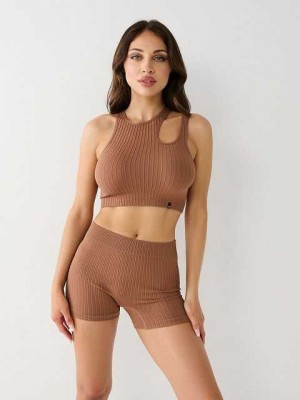 Tops True Religion Seamless Cut Out Mujer Beige | Colombia-CYZVLAJ76