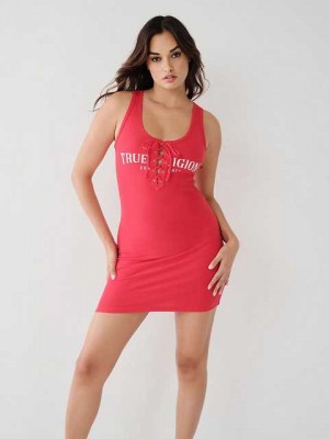 Vestido True Religion Encaje Up Logo Tank Mujer Rojas | Colombia-DHRNIQC78