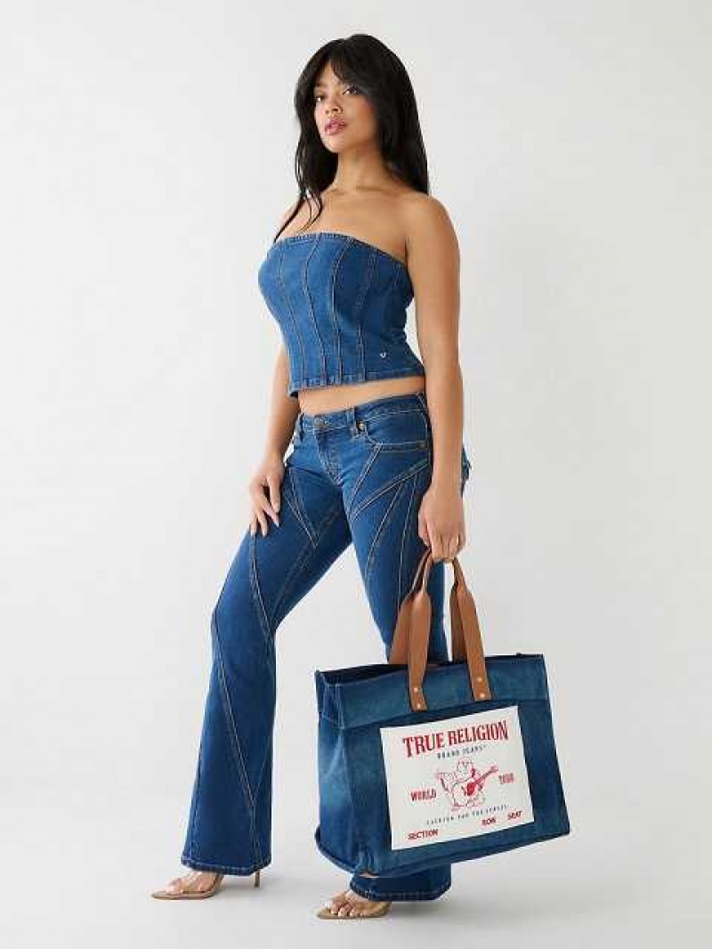 Bolsas True Religion Denim Logo Tote Unisex Azules | Colombia-UWQEPBJ09