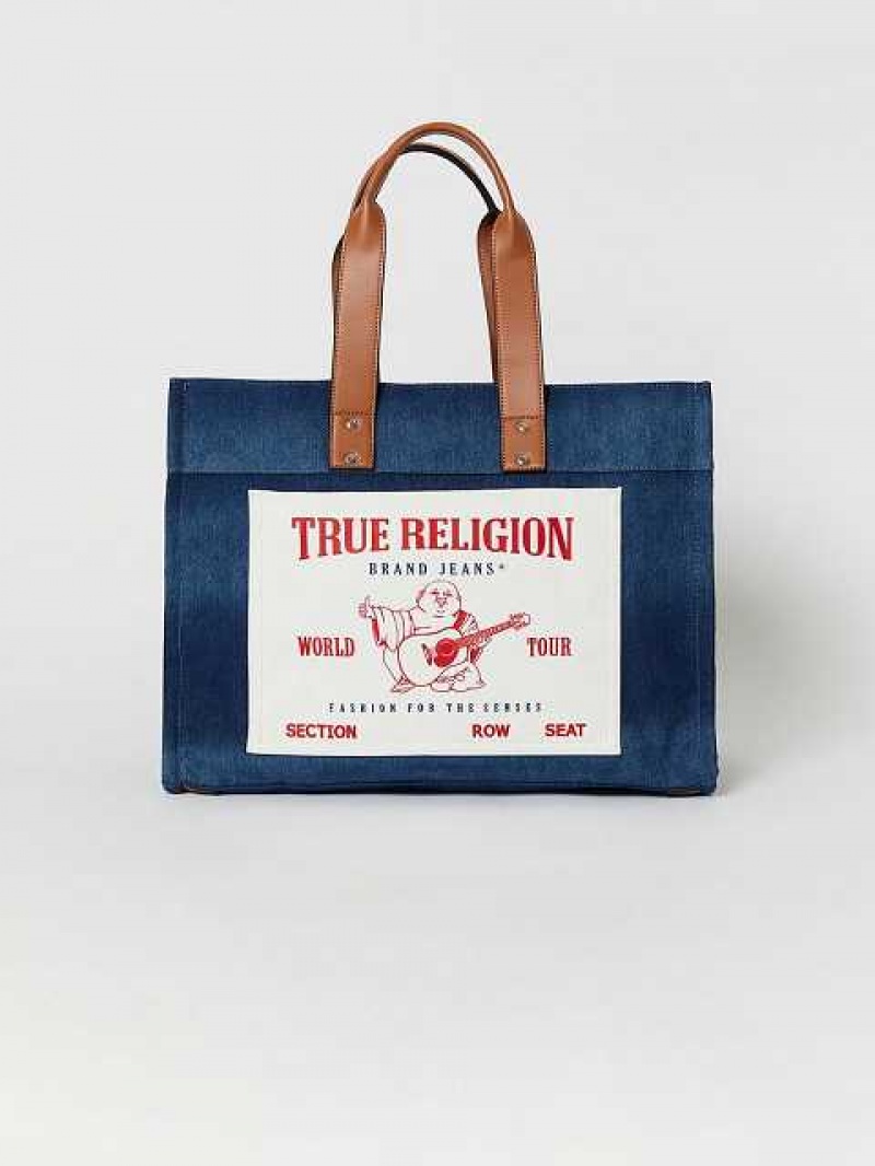 Bolsas True Religion Denim Logo Tote Unisex Azules | Colombia-UWQEPBJ09