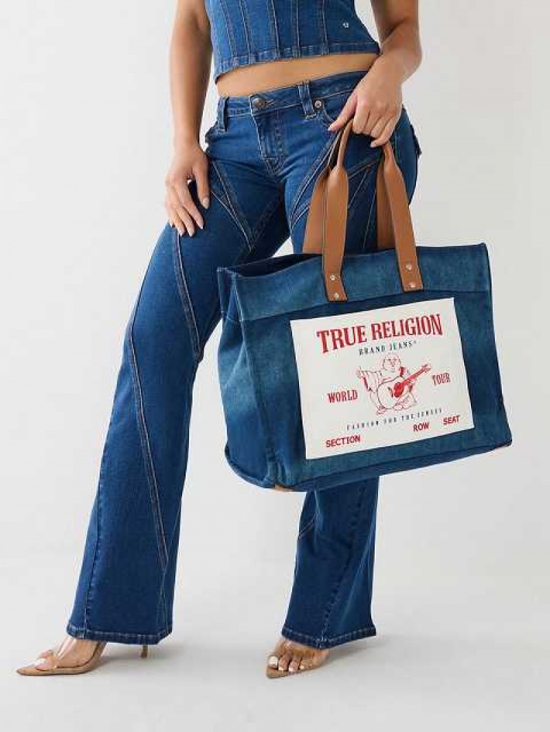 Bolsas True Religion Denim Logo Tote Unisex Azules | Colombia-UWQEPBJ09