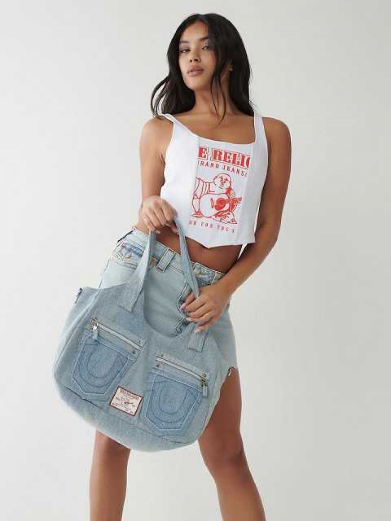 Bolsas True Religion Denim Satchel Unisex Azules Claro | Colombia-MWQHLFV75