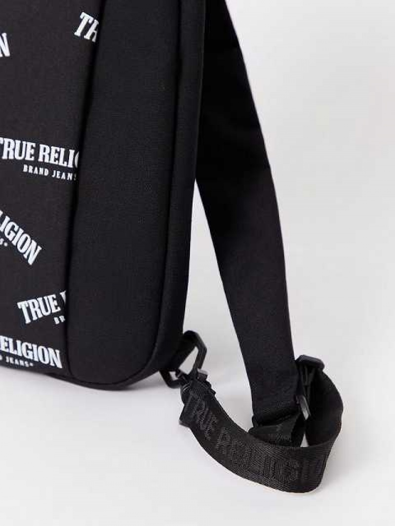 Bolsas True Religion Logo Sling Unisex Negras | Colombia-JSDXZMT53