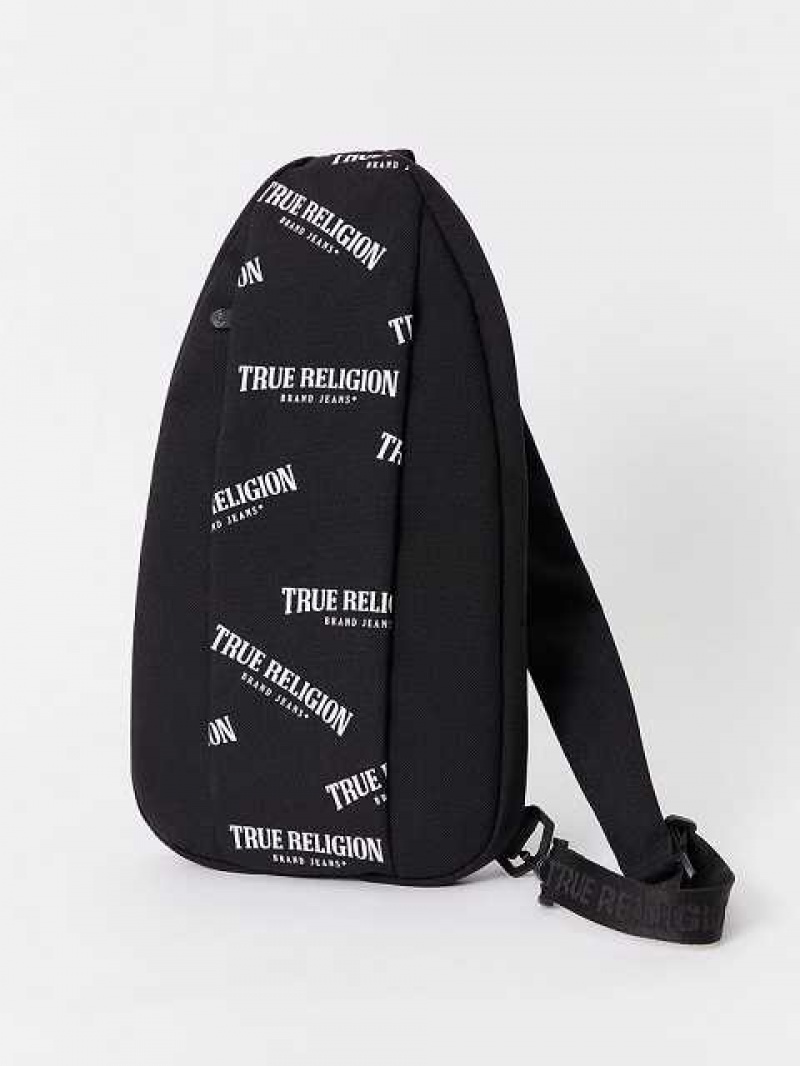 Bolsas True Religion Logo Sling Unisex Negras | Colombia-JSDXZMT53