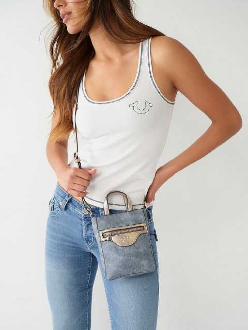 Bolsas True Religion Mini Denim Tote Unisex Azules | Colombia-QMANPDF56