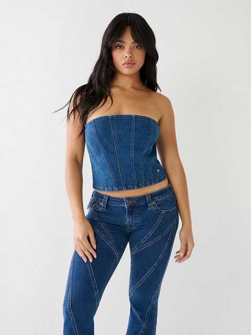 Bustier True Religion Seaming Denim Mujer Azules Oscuro | Colombia-AOBTYGQ01