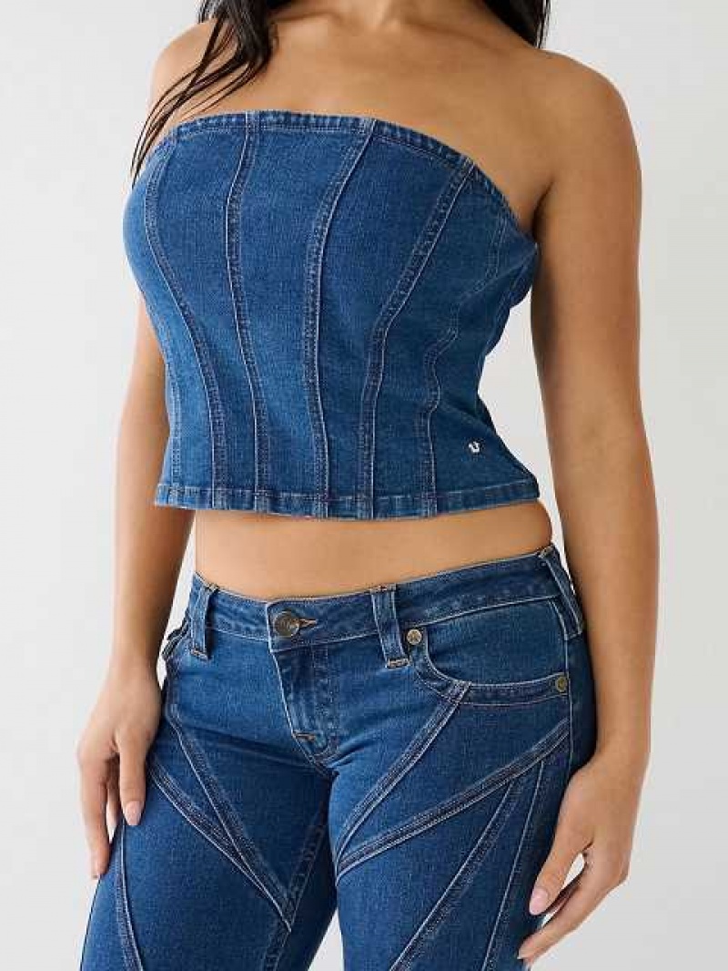 Bustier True Religion Seaming Denim Mujer Azules Oscuro | Colombia-AOBTYGQ01