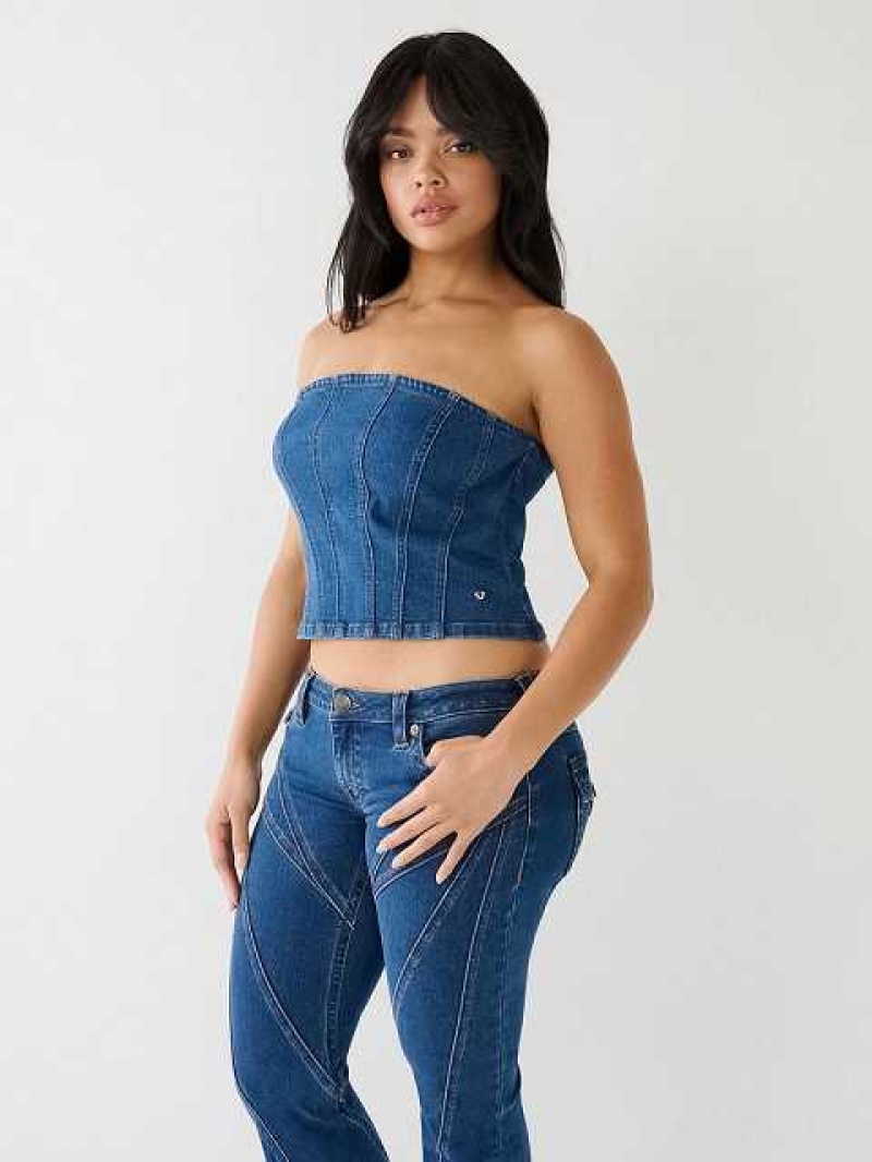 Bustier True Religion Seaming Denim Mujer Azules Oscuro | Colombia-AOBTYGQ01