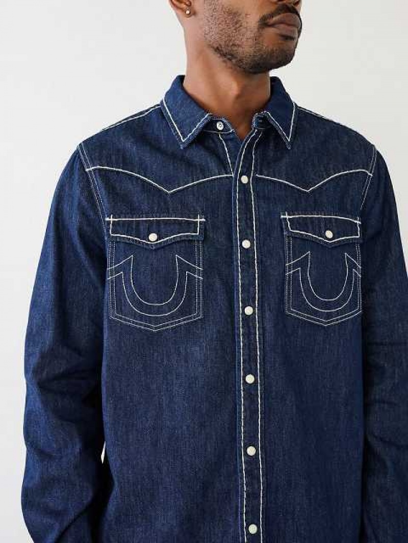 Camisa True Religion Big T Western Denim Hombre Body Rinse | Colombia-DZIRLXG95