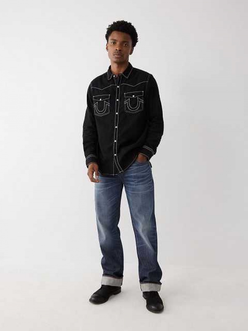 Camisa True Religion Big T Western Hombre Negras | Colombia-JHKXBQI26