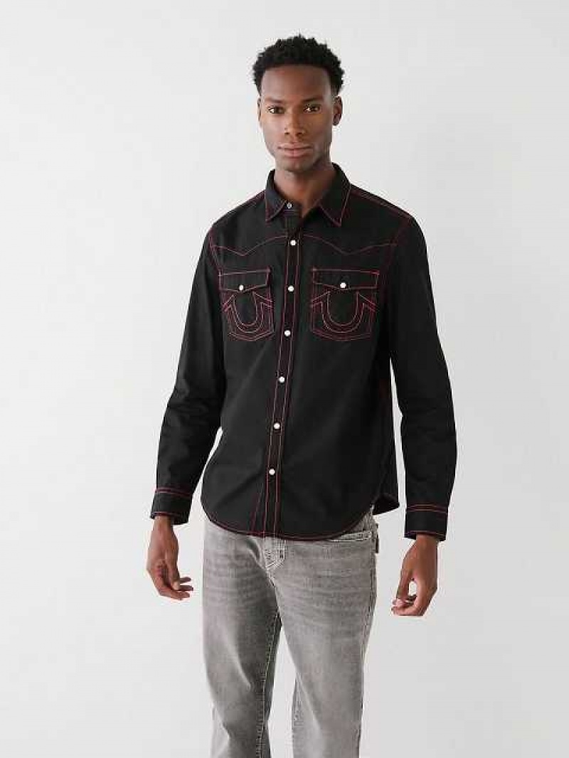 Camisa True Religion Big T Western Hombre Negras Rojas | Colombia-MAGQVEL61