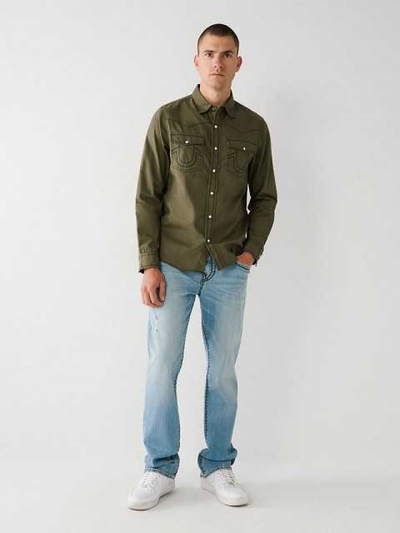 Camisa True Religion Big T Western Hombre Verde Oliva | Colombia-TJQSECY86