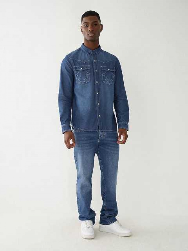 Camisa True Religion Chambray Western Hombre Azules Oscuro Azules | Colombia-ZWORSJX51