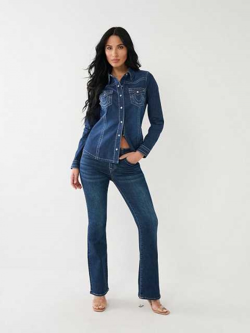 Camisa True Religion Chambray Western Mujer Azules Oscuro | Colombia-WMHZSEA52