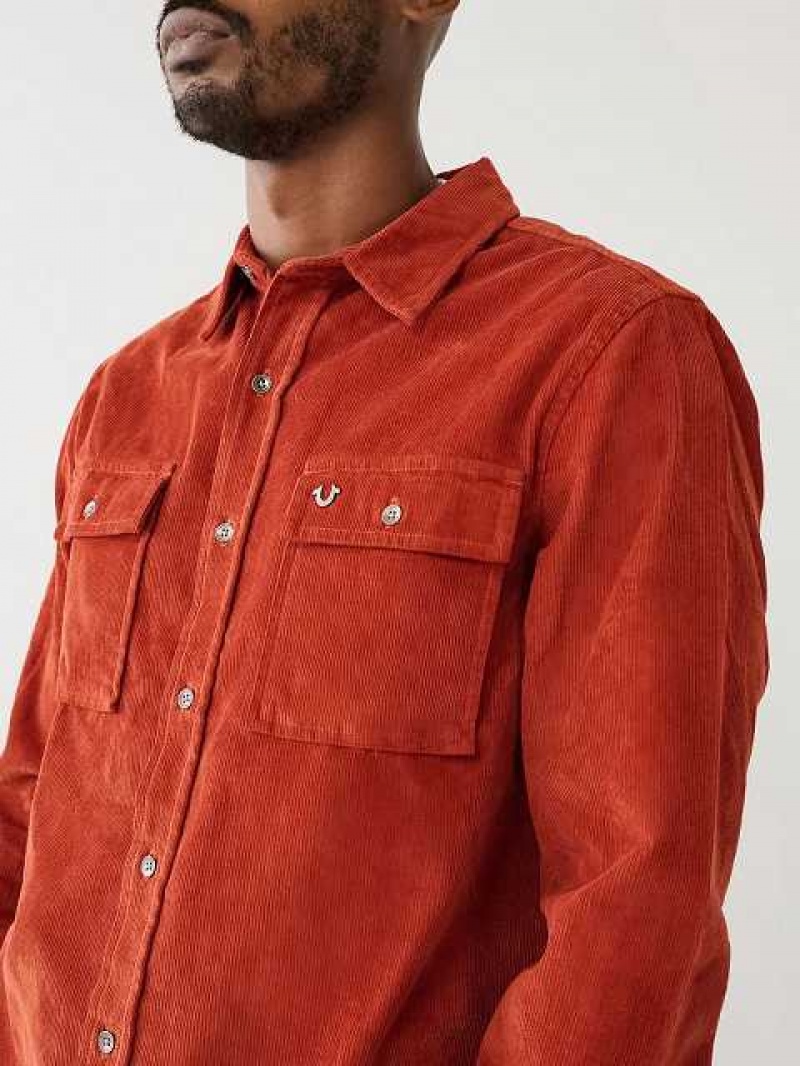 Camisa True Religion Corduroy Flap Utility Hombre Naranjas | Colombia-HUATWKE85