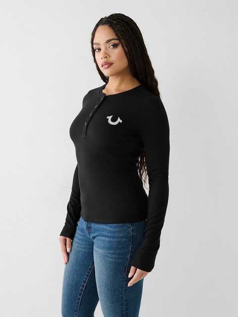 Camisa True Religion Henley Mujer Negras | Colombia-GVNMBJT61